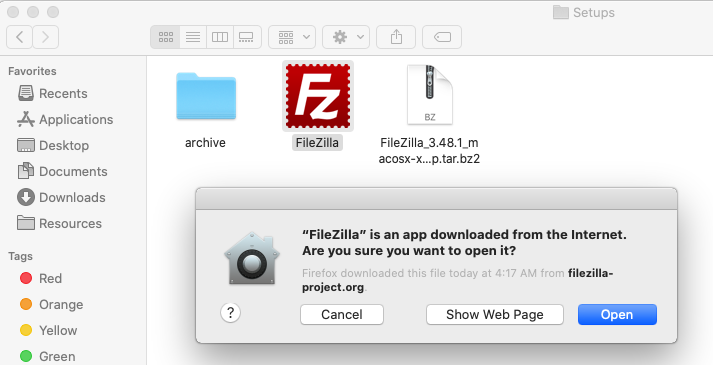 where are the settings for filezilla on a mac